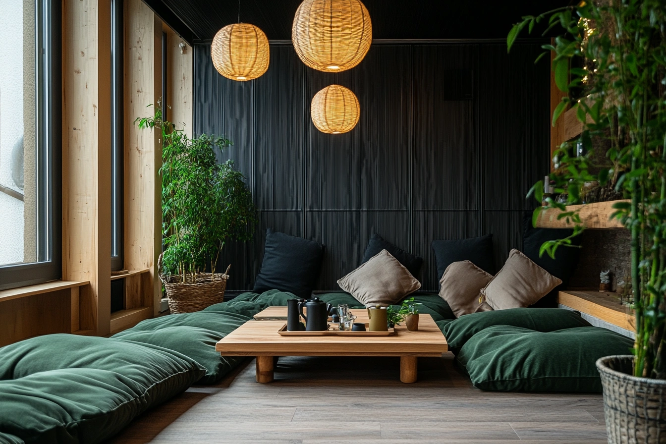 Зона релаксації зі зручними подушками та зеленими рослинами